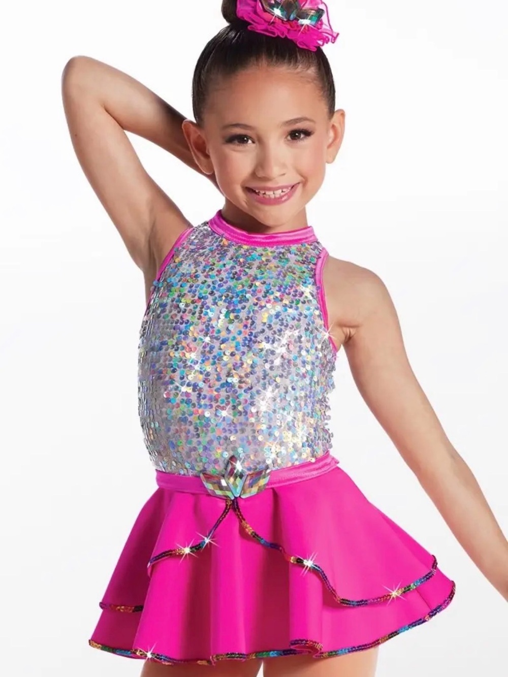 Weissman | Hit the Lights Hot Pink Silver Sequin Dance Costume with Skirt, SC